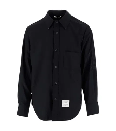 THOM BROWNE MEN ROYAL BLUE WOOL SHIRT, L LUXURY SHIRTS FOR MEN DARVEYS