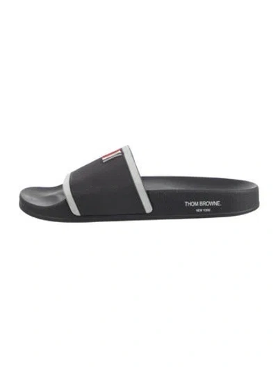 Pre-owned Thom Browne Rubber Striped Slides In Black