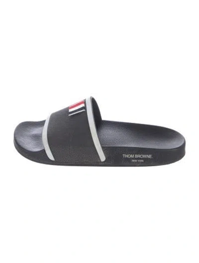 Pre-owned Thom Browne Rubber Striped Slides In Blue