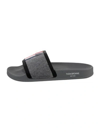 Pre-owned Thom Browne Rubber Striped Slides In Grey