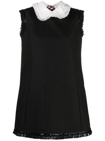 Thom Browne Ruffle-trim Shift Minidress In Black