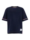 Thom Browne Navy Blue Striped Cotton T-shirt With Wide Neck