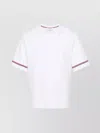 Thom Browne White Crewneck T-shirt With Rwb Detail On Neck And Sleeve