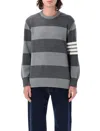 Thom Browne Rose Icon Intarsia Striped Sweater In Grey