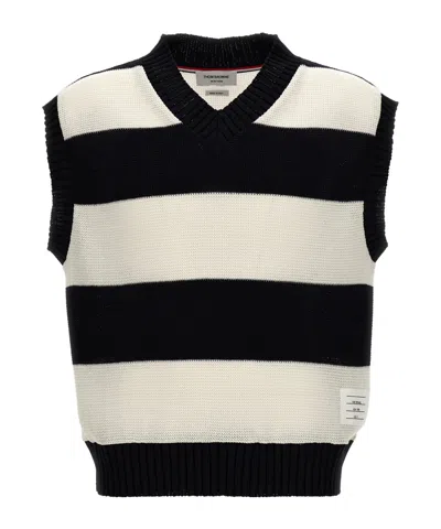 Thom Browne Rugby Stripe Cotton Vest In Black