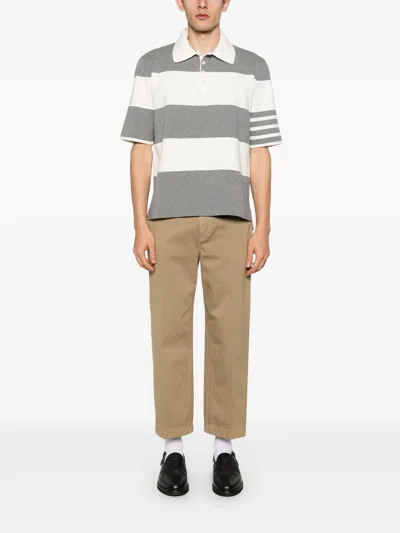 Thom Browne Rugby Stripe Milano Stitch Polo Men In Gray