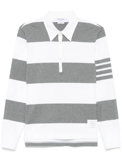 Thom Browne Rugby Stripe Polo Shirt In Grey