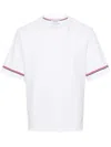 Thom Browne White Crewneck T-shirt With Rwb Detail On Neck And Sleeve In White