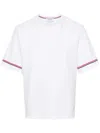 Thom Browne White Crewneck T-shirt With Rwb Detail On Neck And Sleeve In White