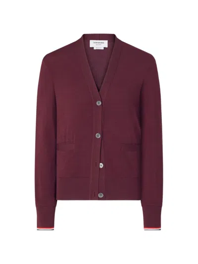 Thom Browne Tipped Stretch Wool Cardigan In Burgundy