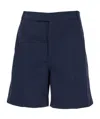Thom Browne Blue Bermuda Pants With Logo Patch On The Rear And Belt Loops In Navy
