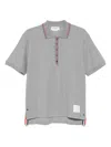 Thom Browne Short Sleeve Rib Cuff Polo With Rwb Stripe In Gray