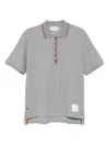 Thom Browne Short Sleeve Rib Cuff Polo With Rwb Stripe In Gray