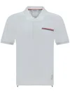 Thom Browne White Cotton Polo Shirt With Tricolor Detailing In Gray