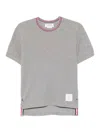 Thom Browne Cotton Crew Neck T-shirt With Stripe Detailing In Gray