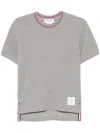 Thom Browne Short-sleeve Cotton T-shirt With Striped Neckline And Snap Hem In Gray