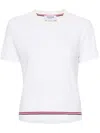 Thom Browne Rwb Stripe Ottoman-rib Short-sleeve T-shirt In White