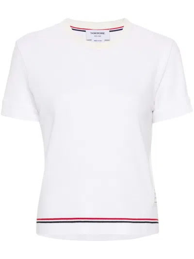 Thom Browne Rwb Stripe Ottoman-rib Short-sleeve T-shirt In White