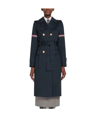 Thom Browne Rwb-detail Belted Trench Coat In Black