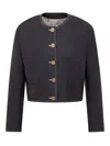 Thom Browne Rwb-detail Crewneck Cropped Jacket In Navy