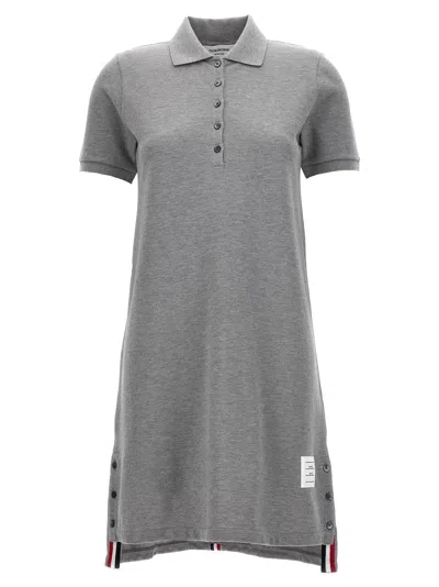 Thom Browne Striped Cotton Pique Polo Dress In Grey