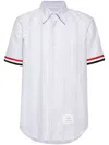 Thom Browne Rwb-edge Striped Short-sleeved Shirt In Grey