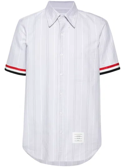 Thom Browne Rwb-edge Striped Short-sleeved Shirt In Grey