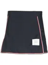 Thom Browne Structured Black Midi Skirt With Contrasting Piping In Blue