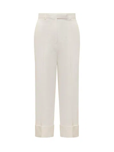 Thom Browne Straight Cotton High Waist Cropped Pants In White