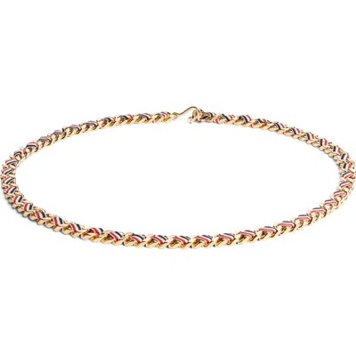 Thom Browne Rwb Grosgrain Chain Belt In Gold