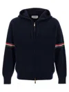 Thom Browne Zip-up Hoodie With Drawstring And Contrast Stripes In Blue