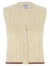 Thom Browne Sleeveless V-neck Ribbed Striped Vest In Neutral