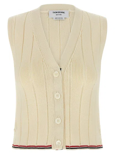 THOM BROWNE RWB INTARSIA VEST GILET WHITE