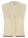 Thom Browne Sleeveless V-neck Ribbed Striped Vest In Multi