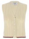 Thom Browne Sleeveless V-neck Ribbed Striped Vest In Neutral