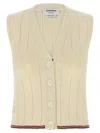 Thom Browne Sleeveless V-neck Ribbed Striped Vest In Neutral