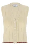 Thom Browne Sleeveless V-neck Ribbed Striped Vest In White