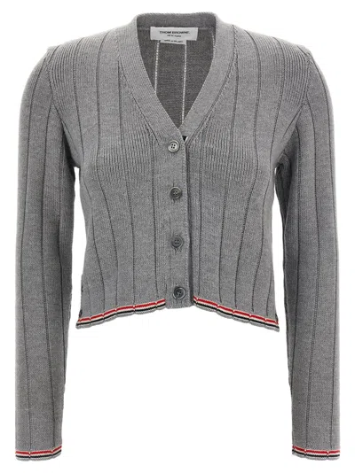 Thom Browne Ladder Full Neede Rib Stitch Cardigan In Gray