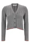 Thom Browne Ladder Full Needle Rib Stitch V Neck Car In Multi