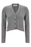 Thom Browne Ladder Full Needle Rib Stitch V Neck Car In Gray
