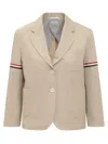 Thom Browne Cropped Striped Grosgrain-trimmed Canvas Blazer In Beige