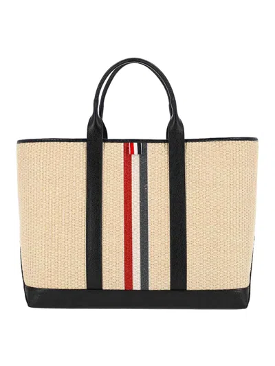 Thom Browne Rwb Medium Tote Bag In Beige
