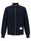 Thom Browne Chunky Loopback Jacket With Rwb Tipping Stripe In Blue