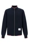 Thom Browne Chunky Loopback Jacket With Rwb Tipping Stripe In Blue