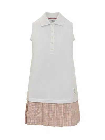 Thom Browne Mini White And Orange Polo Dress In Cotton Woman