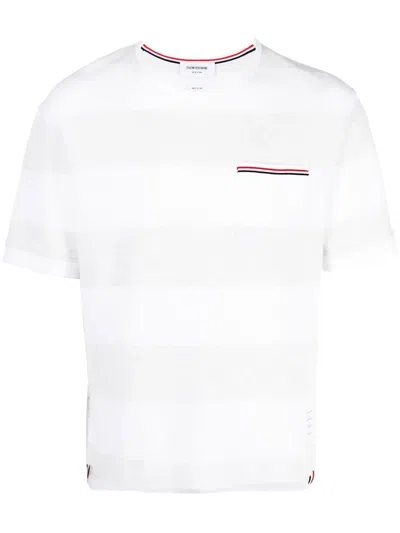 Thom Browne Rwb-stripe Cotton Pocket T-shirt White