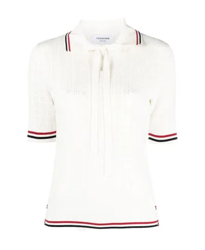 Thom Browne Rwb Pointelle Polo Shirt In White
