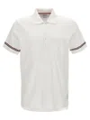 Thom Browne Short-sleeved Navy Polo Shirt With Patch In White