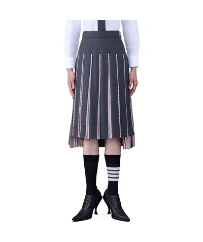 Thom Browne Rwb-print Pleated Midi Skirt In Black