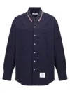 Thom Browne Oversized Cotton Flannel Shirt With Iconic Detail In Blue